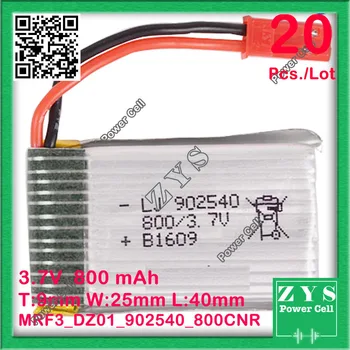 

20 pcs./Lot Safety Packing, 2 pin 3.7V lithium Polymer battery 902540 800mah for UAV UAS Drone Zone mini drone fpv 9x25x40mm