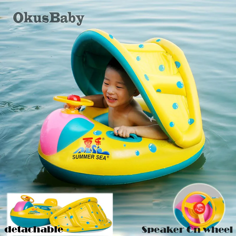 Été bébé eau jouets flottants gonflables Ride-ons réglable parasol siège bateau anneau natation piscine radeaux