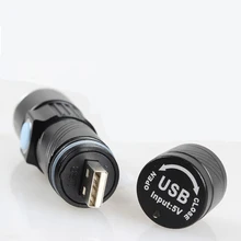 USB Handy LED Torch usb Flash Light Pocket LED Rechargeable Flashlight Zoomable Lamp For Hunting Black