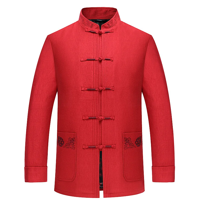 Classic Black Mandarin Collar Jacket Winter New Men Casual Long Sleeve