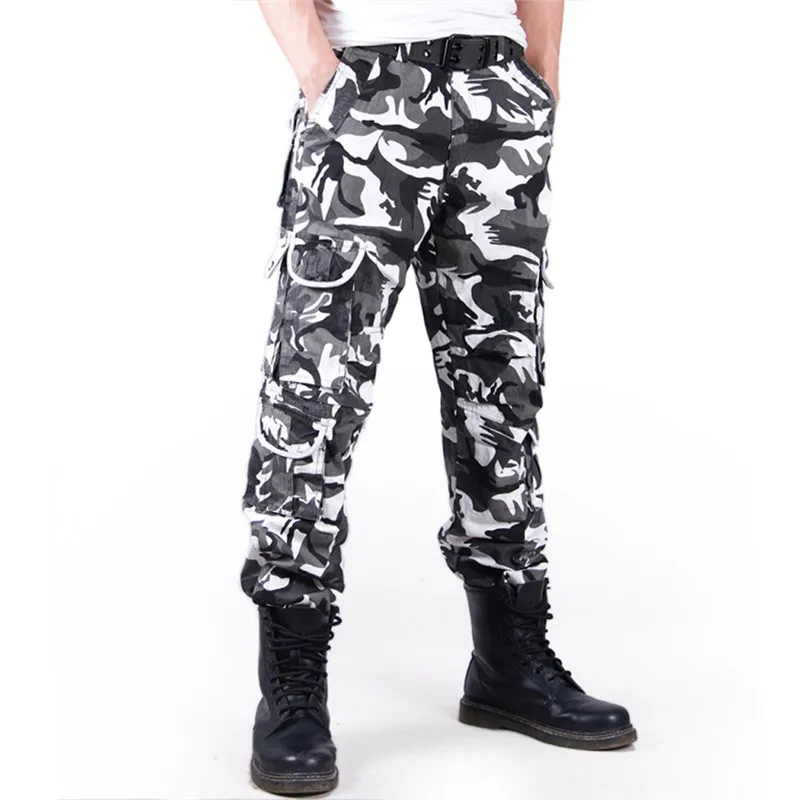 Мужские модные длинные штаны с несколькими карманами, армейские брюки, мужские хип-хоп лоскутные брюки-карго, рваные спортивные штаны, штаны для бега - Цвет: Camouflage white