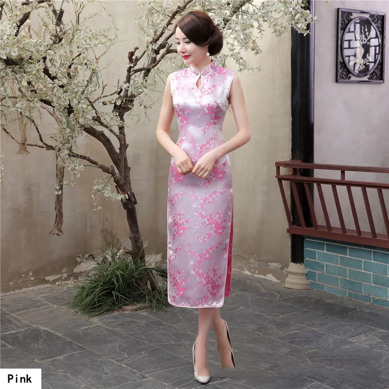 Pink Китайский Чонсам женское платье сливы Новинка костюм длинный Qipao праздничные платья - Цвет: Pink