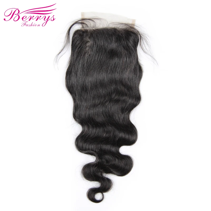 [Berrys Мода] кружева закрытия свободной части 4x6 объемная волна ткань перуанский человеческих волос отбеленные узлы с прядь натуральных