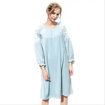 

Korean style sweet Nightgowns female winter new Flannel lace patchwork princess sleep dress sloose home clothes gx1367