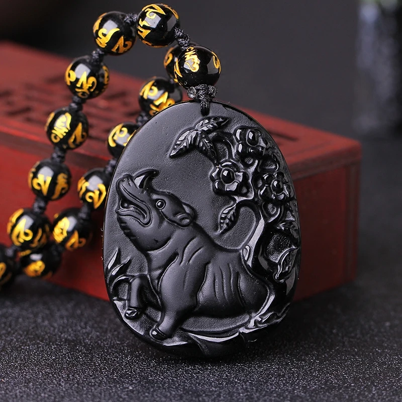 

The opening of chicken twelve zodiac ox mascot Obsidian pendant pendant atop the consonance of men and women diy real stone Obs