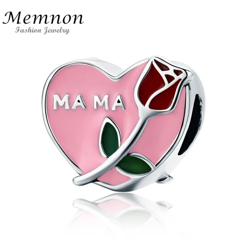 

Memnon Mama Mother in Heart Rose Flower charms 925 Sterling Silver jewelry fit bead Bracelet Necklace DIY fashion accessories