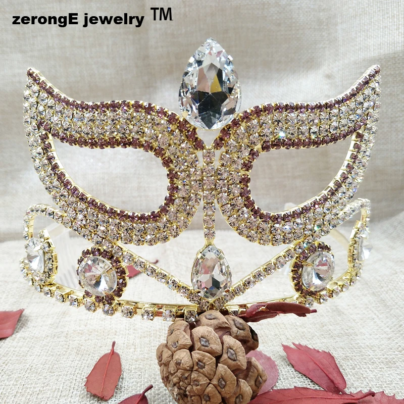 

zerongE jewelry Austrian Crystal Halloween Masquerade tiara purple gold Rhinestone Mask crown tiaras for lady
