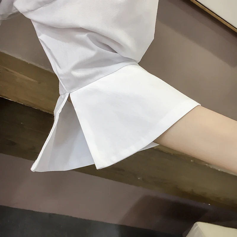 Женская Корейская блузка, Лоскутные Полосатые Рубашки, Летняя Повседневная Туника с заниженным плечом, асимметричные блузки размера плюс, топ с поясом