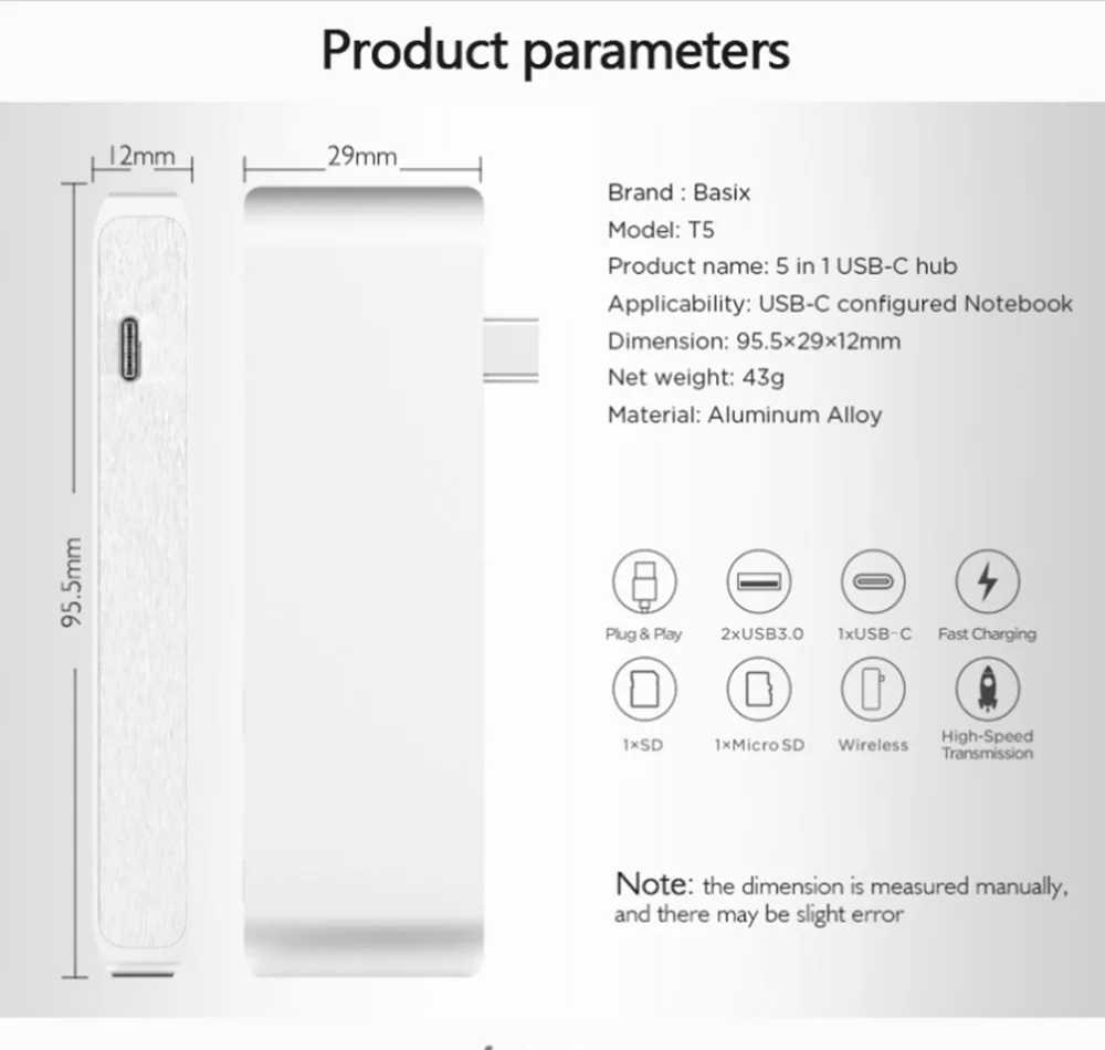 Usb type C концентратор адаптер 5 в 1 многопортовый USB 3,0 type-C адаптер с 2 usb-портом, SD/микро кардридер и USBC зарядный порт, Ty