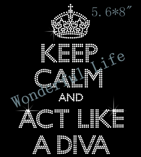 

YX Factory iron on Rhinestone Transfer "Keep Calm and like a diva " Hotfix Iron On Design iron on