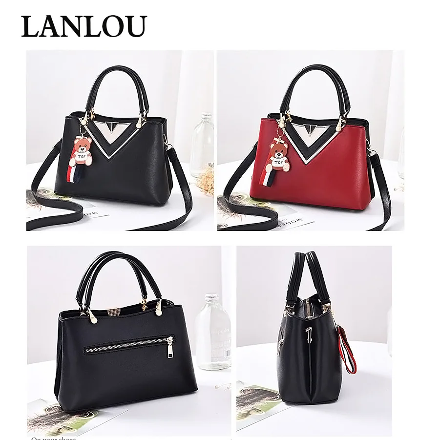 LANLOU المرأة حقيبة الأزياء الفاخرة حقائب جلدية Crossbody حقائب للنساء لطيف الدب قلادة أعلى-حقائب بيد عارضة الكتف LANLOU المرأة حقيبة الأزياء الفاخرة حقائب جلدية Crossbody حقائب للنساء لطيف الدب قلادة أعلى-حقائب بيد عارضة الكتف