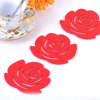 

12*10cm Cute Red Rose Felt Cloth Cup Coaster Creative Drink Mat Pad Household Supplies 50pcs/lot SH059