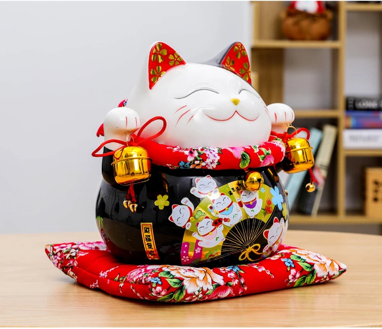 10 дюймов японская керамика Maneki Neko Lucky статуя кота фарфоровая черная удача кошка копилка фэншуй орнамент украшение дома