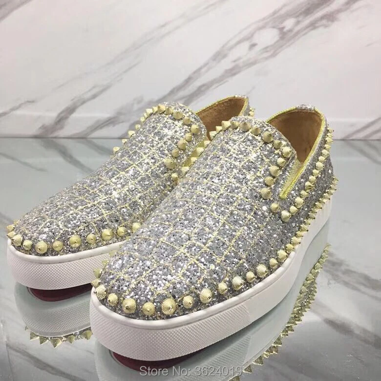 Un De Remaches Blingbling Círculo Andgz Calzado Zapatos Plata Hombres Cl Corte Bottom 2018 Espiral Mocasines Zapatillas Cuero Bajo Red 4wvgq0S