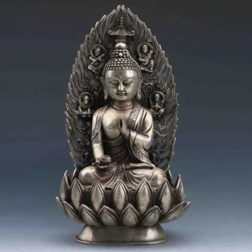 

COLLECTIBLE CHINESE SILVER COPPER HANDWORK CARVED BUDDHA STATUE