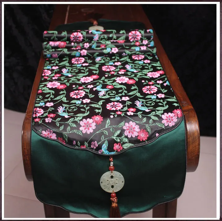 

Chinese retro silk brocade tablecloth, table runner Bed flag black Bird&Peony hotel top grade home decoration unitized cushion