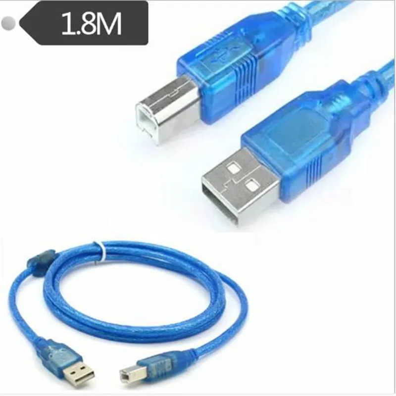 

High quality USB standard 2.0 print line Transparent blue universal high speed USB print line to square mouth 1.8 m