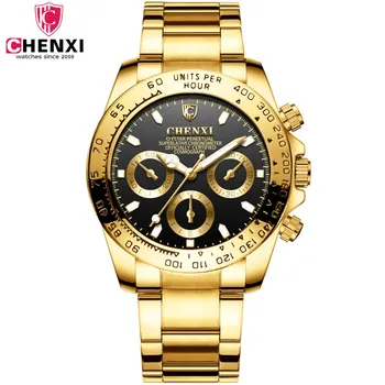 

CHENXI Men Golden Luxury Watches Brand 2019 New Fashion Simple Analog Quartz Wrist Watches Stainless Steel Band Watch Relogio