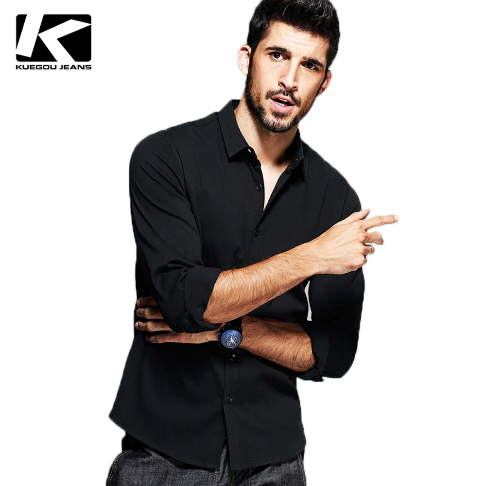 KUEGOU Мужские твердые рубашки мужчины с длинным рукавом 5565|men solid shirts|male long sleeve