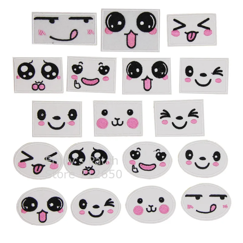 

2017 New arrival 10 pcs oval and rectangular face Embroidered patches iron on cartoon Motif Applique fabric cloth diy accessory
