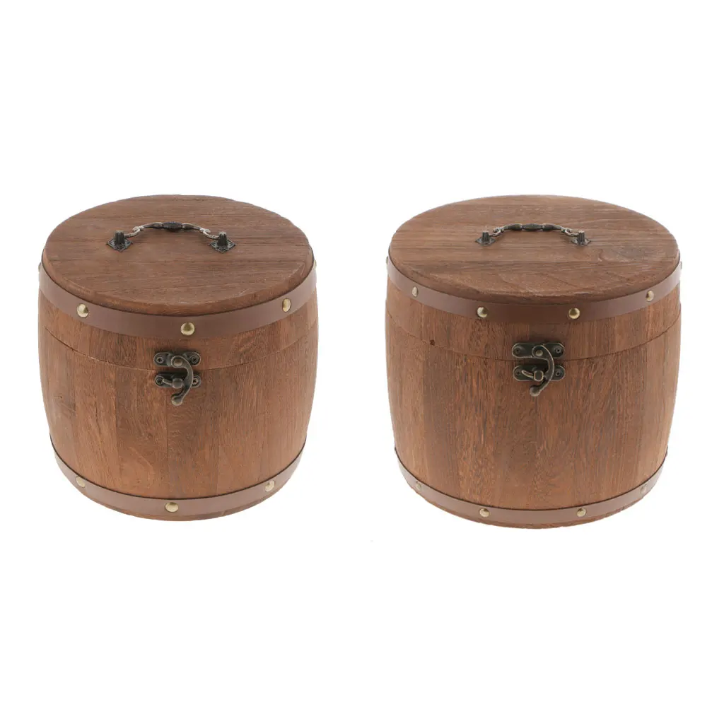 Large Wooden Barrel Canister Storage Caddy for Tea Leaf Flour Coffee Bean