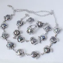 Необычное Ожерелье из черного пресноводного жемчуга, браслет, серьги, кольцо, набор, кварцевые изысканные свадебные широкие часы, крылья для женщин, королева