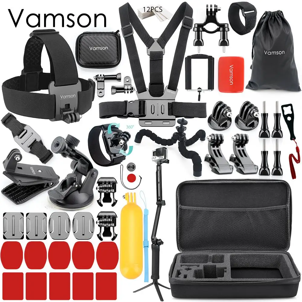 

Vamson Accessories for Gopro Hero 7 6 5 4 Set Kit Head Strap Storage Box Tripod for Eken for Xiaomi for Yi Camera VS160
