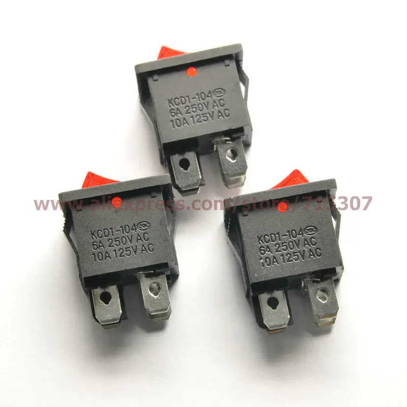 PHISCALE 10 шт./лот 4 Pin 6A 250 В красная кнопка с подсветкой кулисный переключатель KCD1 104