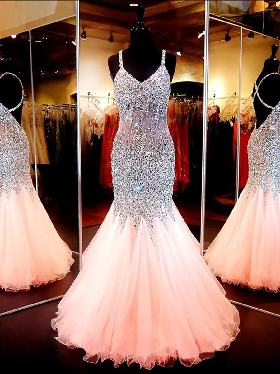 2016 prom dress sexy pink gauze luxurious hand beaded crystal dresses