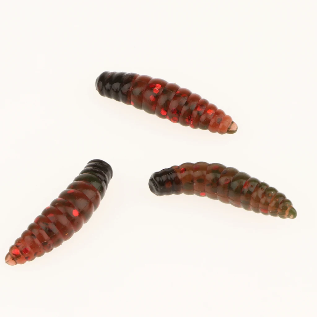 20pcs Soft Plastic Fishing Wax Worms Artificial Bee Moth Silicone Larva Wiggler Glow Maggot Grub Lure Baits Assorted Colors