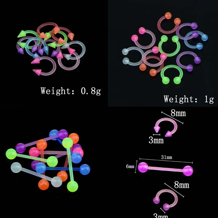 

10pcs/20pcs Mix Color Horseshoe Nose Ring Flexible UV Silicone Acrylic Tongue Nipple Bar Ring Barbell Piercing Body Jewelry
