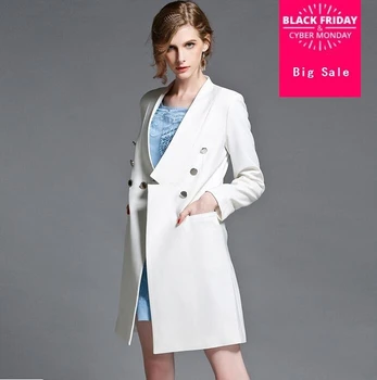 

Women Spring 2020 New Fashion Medium Long Blazer Jackets Euro High-end Ladies Blazers White Suit Coat Double Breasted G13
