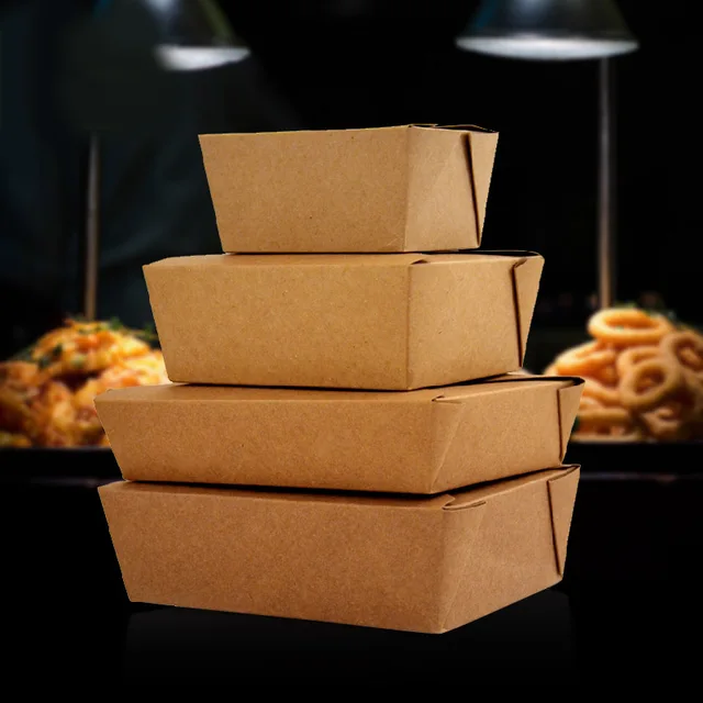 4 size Disposable Kraft Paper Lunch Box Eco Friendly Anti