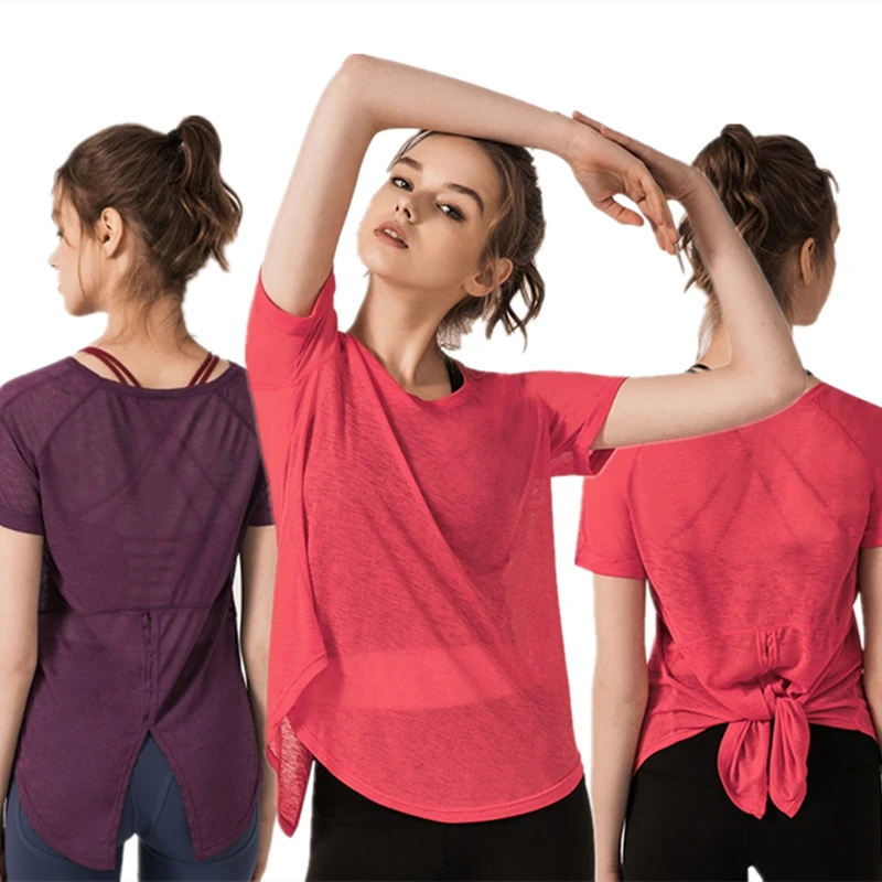 

Yoga Tee Shirts Women Sports Top Breathable Gym Shirts Fitness Top Workout Crop Top Quick Dry Sportswear