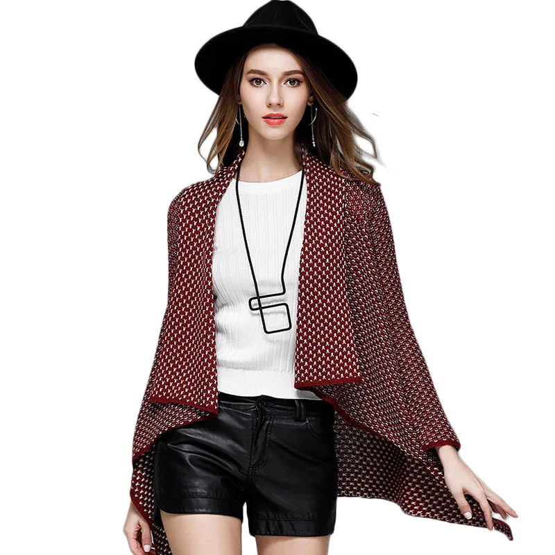 New Fashion Women Vintage Irregular Cardigan Sweater Tops 2017 Winter Long Sleeve Red Black Knitted Female |