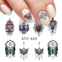 1pcs Slider Nail Sticker Gradient Lotus Decals Purple Flower Vine Designs For Nail Art Watermark Tattoo Decorations TRSTZ633-608