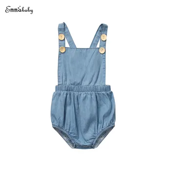 

2017 Newborn Baby Girls Fashion Sleeveless Covered Button Solid Bodysuits Playsuit Outfit Summer Sunsuit Baby Clothes 0-24M