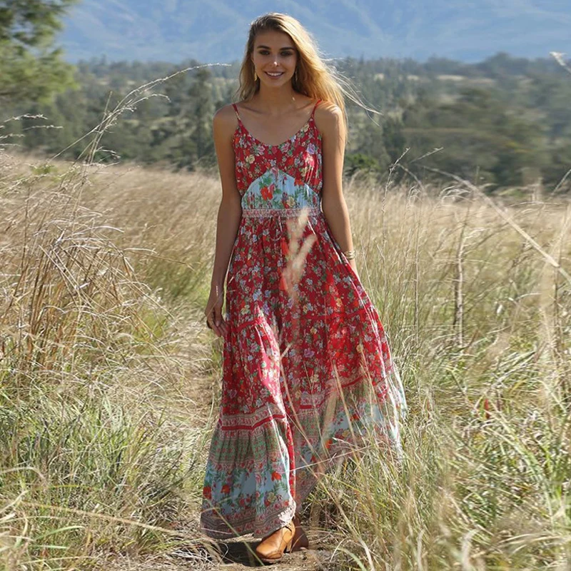 

Bohemian Sleeveless Sexy Dress Summer Women 2019 Elegant Loose Long Beach Dress Girl Resort Pendulum Pleated Print Dress Vestido