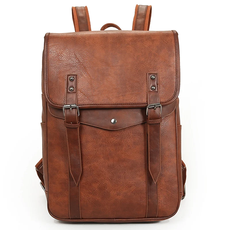 Men Business laptop Backpack Belt buckle pu leather shoulder bag Women