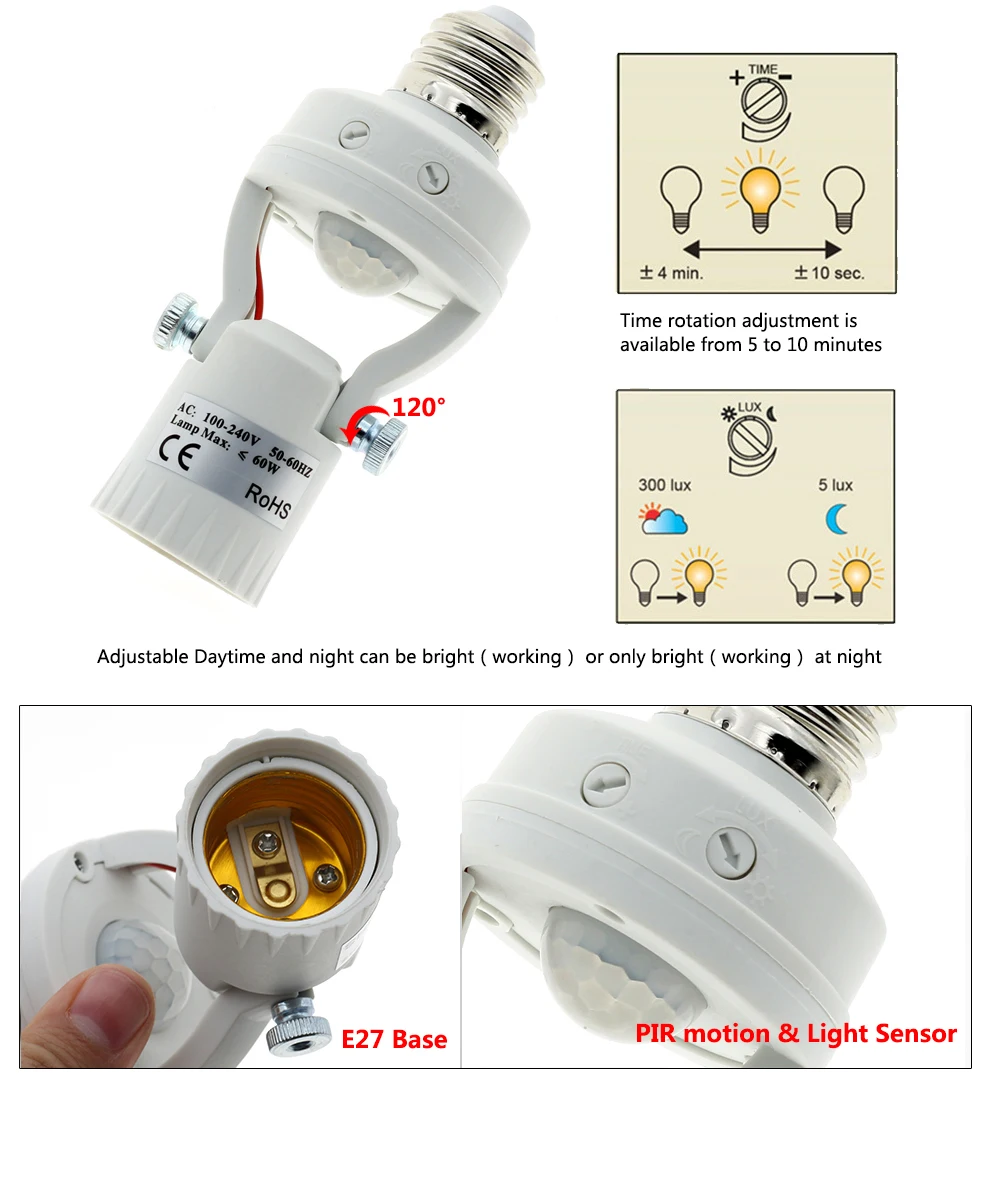 E27 лампа база радар микроволновая печь/PIR человеческого тела инфракрасный датчик движения E27 лампа держатель переключатель