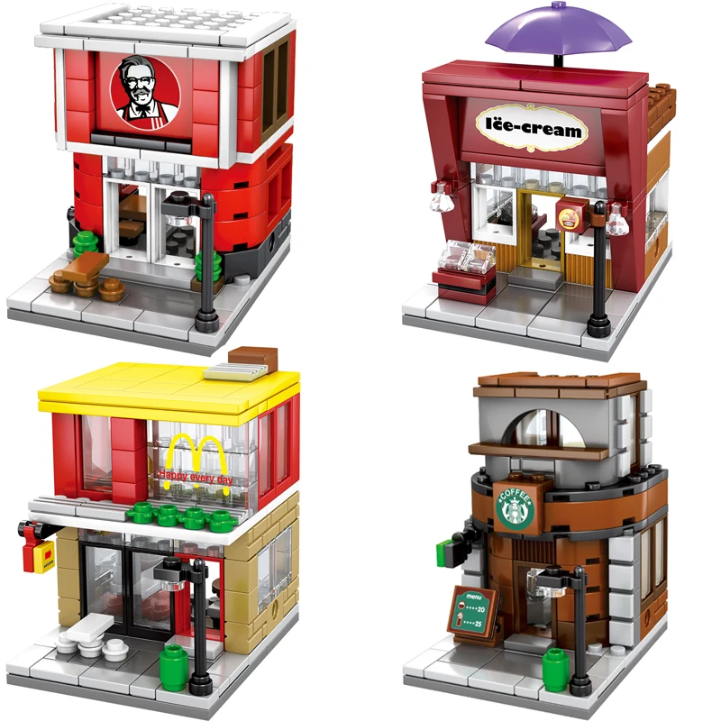 

4 Styles Mini Street Architecture Model Mini Blocks Street Scene Children DIY Toy For Ages 6+ Compatible Famous Store Fidget toy