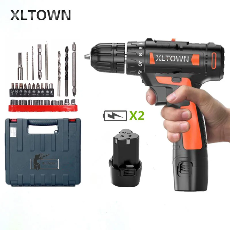 

XLTOWN 12V Cordless Electric Screwdriver with 2 battery Lithium Battery Rechargeable Household Multifunction Mini Electric Drill