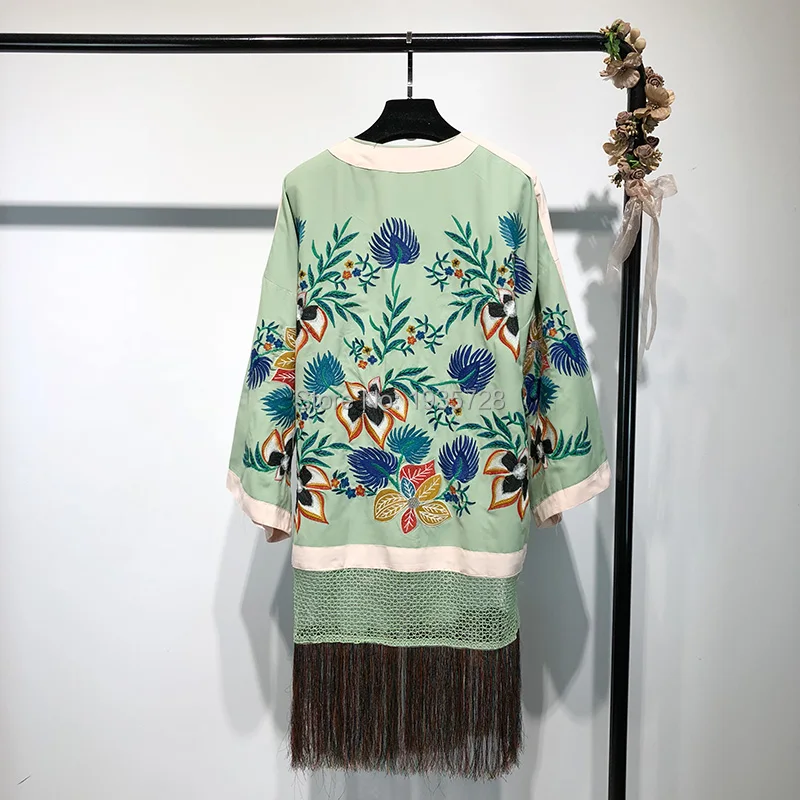 Patchwork Kimonos 4 Fleurs Vert Avec Version Vestes Évider Weave 3 cou Haute Glands Qualité Brodé Manches V 1SqIxx7w0