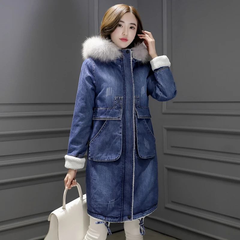 2018 Warm Winter Long Bomber Women Spring Autumn Hooded Coat Jeans Denim Jackets Basic Ladies Windbreaker Female Large Plus Size