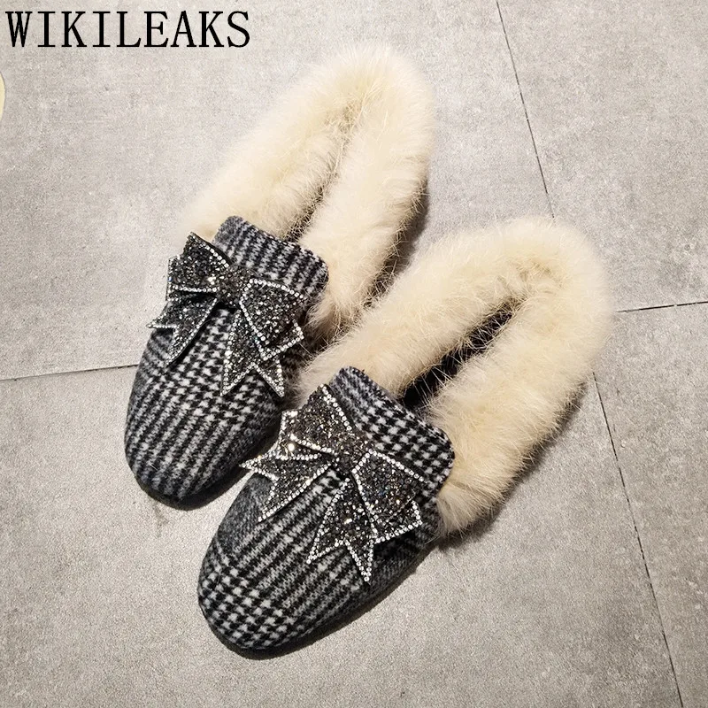 

Butterfly-knot women shoes zapatos de mujer de moda 2017 flats plaid loafers fur moccasins zapatillas mujer casual ladies shoes