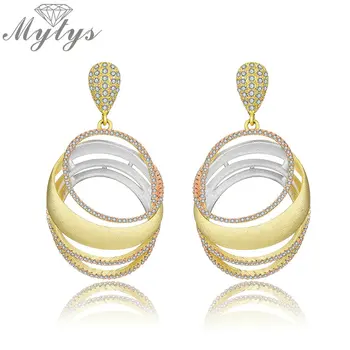 

Mytys Fashion Geometric Three Tone Gold Silver Rose Tricolor Dangle Drop Earrings for Women Pendientes Mujer Moda 2018 CE476