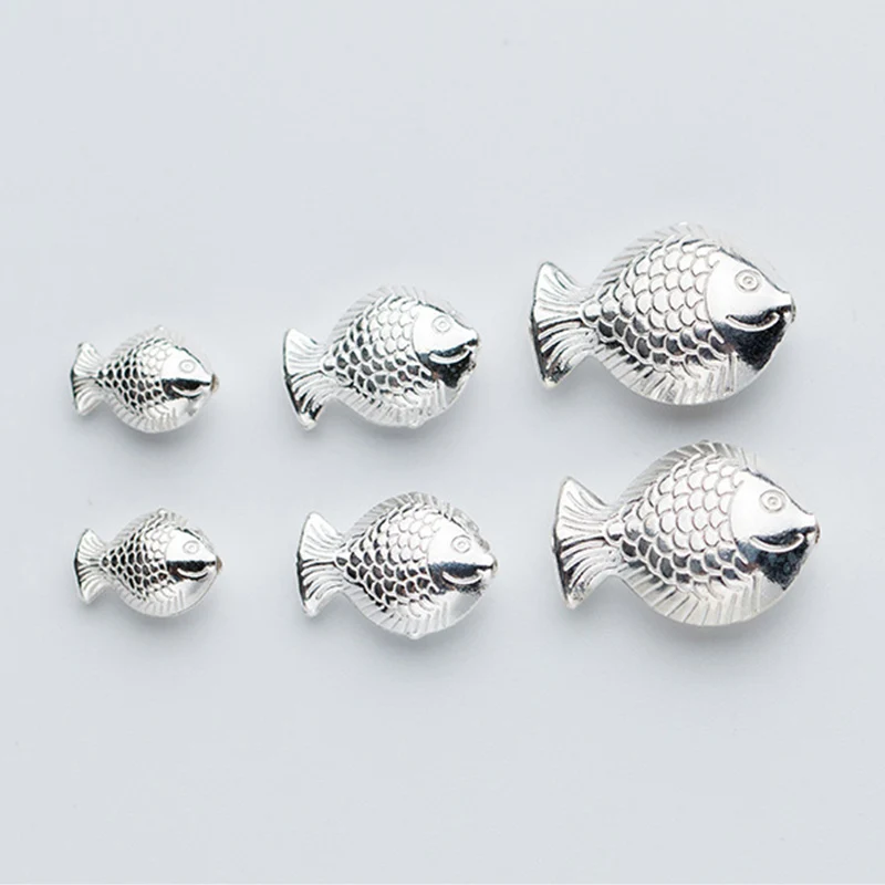

925 Sterling Silver Women Decoration Fish Spacer Beads S M L Size 100% Silver Charm Beads DIY Fine Jewelry Accessories Supplier