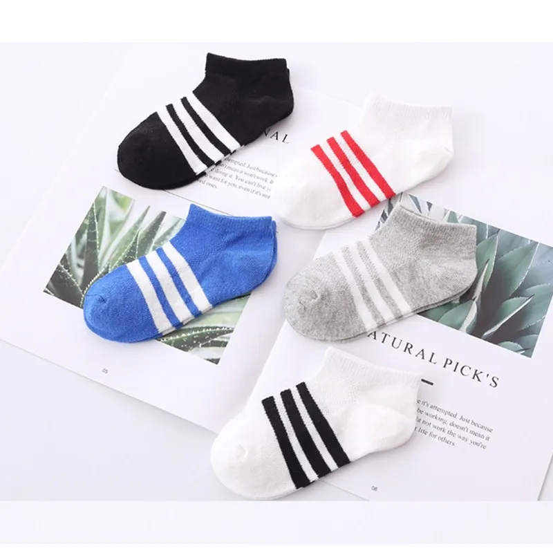 

5pairs/lot Spring Summer Children's Stripe Cartioon Socks Boys Girls Pure Cotton Socks