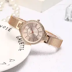 Бесплатная доставка Модные бриллиантовый браслет часы Для женщин Элитный бренд Нержавеющая сталь браслет смотреть леди кварцевые платье