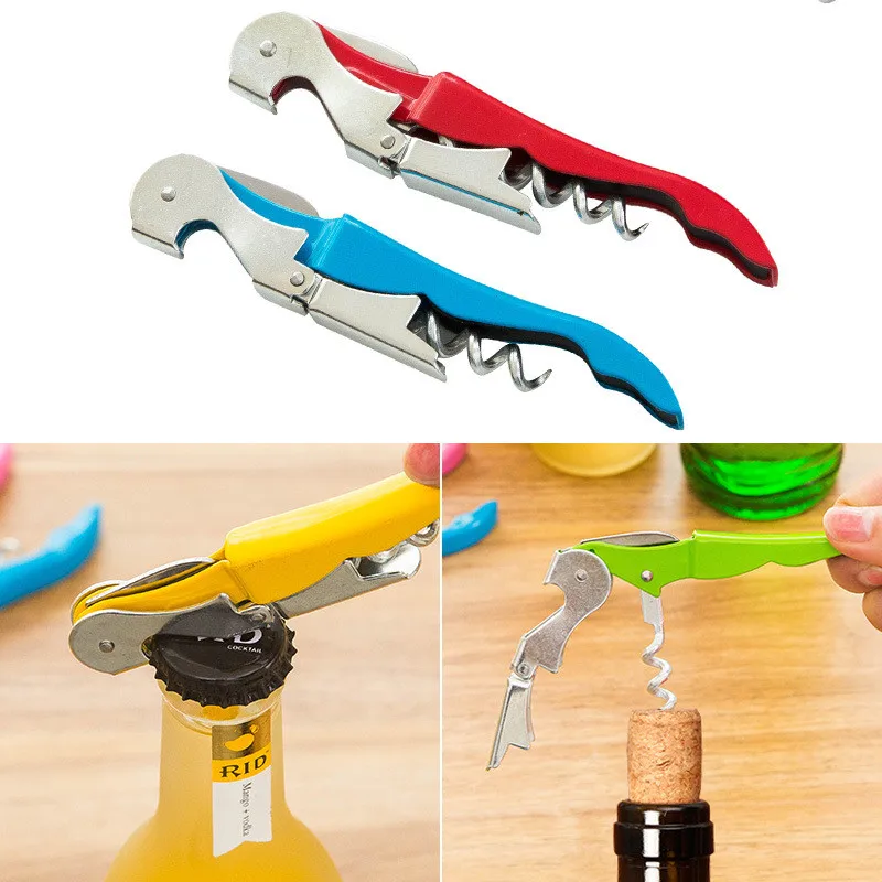 1 pcs Stainless Plastic Wine Screw Corkscrew Opener Professional Double